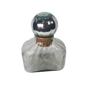 Vintage 1980s Mexican Handblown Glass Decanter W/ Mercury Glass Sphere Stopper